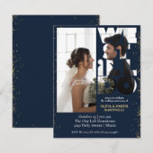 おしゃれなネイビーカラーの誓いの更新式招待状 招待状 (正面/裏面)