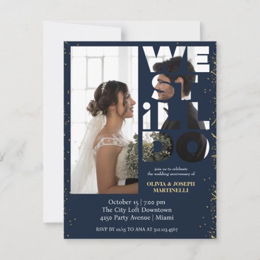 おしゃれなネイビーカラーの誓いの更新招待状 招待状 (正面)