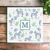 おしゃれなネイビーゼブラ マルティーニ ホワイト モノグラム スタンダードカクテルナプキン