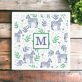 おしゃれなネイビーゼブラ マルティーニ ホワイト モノグラム スタンダードカクテルナプキン