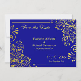 おしゃれなネイビーブルーとゴールドの結婚式 Save the Date セーブザデート
