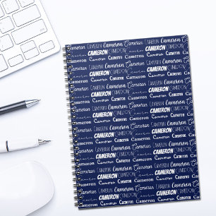 おしゃれなネイビーブルーのオーダーメイドネームコラージュ ノートブック