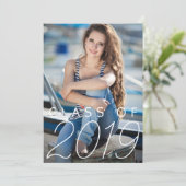 おしゃれなネイビーブルーの卒業パーティー縦写真 招待状 (スタンド正面)