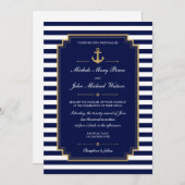 おしゃれなネイビーブルーの航海をテーマにしたウェディング招待状 招待状 (正面/裏面)