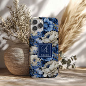 おしゃれなネイビーブルーの花柄iPhoneケース カバー