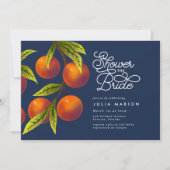おしゃれなネイビーブルーオレンジ シトラス ブライダルシャワー 招待状 (正面)