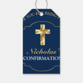 おしゃれなネイビーブルー ゴールド 男の子 確認 お礼 ギフトタグ (裏面)