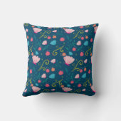 おしゃれなネイビーブルー ピンク バタフライ フラワー モノグラム クッション (裏面)