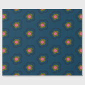 おしゃれなネイビーブルー　ホットピンクの花柄　誕生日をお祝い　 ラッピングペーパー (フラット)