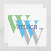 おしゃれなネームプレート 青灰色 緑の招待状 招待状 (正面/裏面)