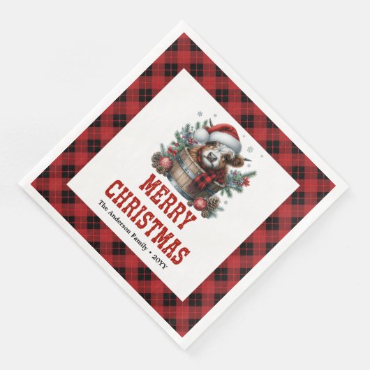 おしゃれなハイランドカウ柄のクリスマス用ナプキン (コーナー)