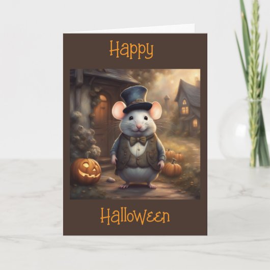 おしゃれなハロウィンのネズミとジャック・オ・ランタン カード (正面)