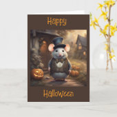 おしゃれなハロウィンのネズミとジャック・オ・ランタン カード (黄色い花)