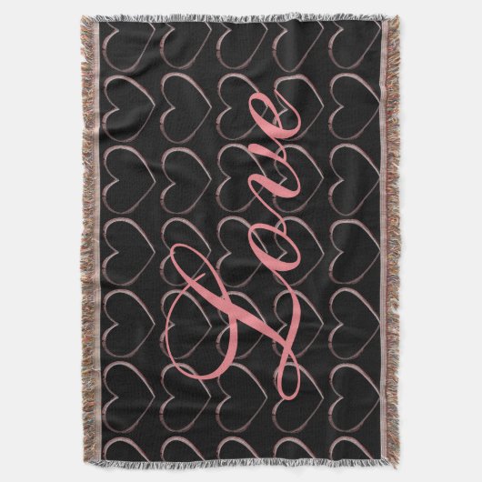 おしゃれなハートグレーカリグラフィー愛ウェディング スローブランケット (正面縦)
