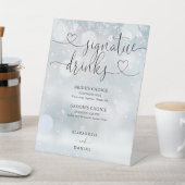 おしゃれなハートスクリプト冬の結婚式 シグネチャードリンク 台座サイン (インサイチュ)