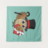 おしゃれなハートチョコレートボックスを持つフクロウ タペストリー (正面(横))