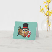 おしゃれなハートチョコレートボックスを持つフクロウ | テキストを追加 カード (黄色い花)