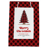 おしゃれなバイカラーのチェック柄のクリスマスツリーのギフトバッグ ミディアムペーパーバッグ (裏面)