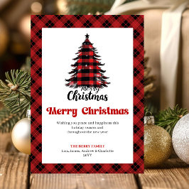 おしゃれなバッファロー・チェックのクリスマス グリーティングカード シーズンカード