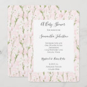 おしゃれなバラのピンクの花のベイビーシャワー 招待状 (正面/裏面)