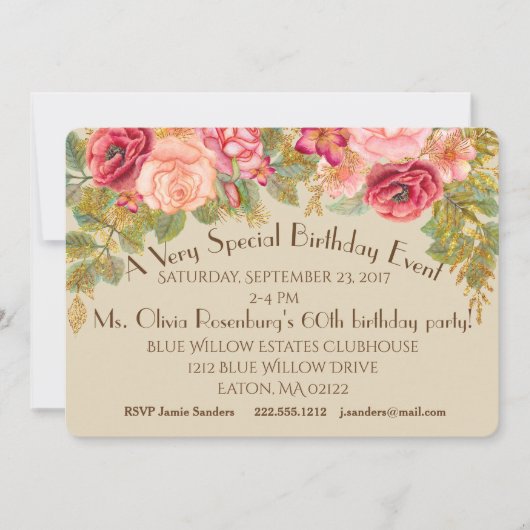 おしゃれなバラのファンシーイベント招待状 招待状 (正面)