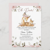 おしゃれなバラの花のオハイオの鹿の赤ちゃんのシャワー招待状 招待状 (正面/裏面)