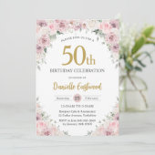 おしゃれなバラの ブルッシュ ダスティピンク 花 モダン 50歳 60歳 誕生日 招待状 (スタンド正面)