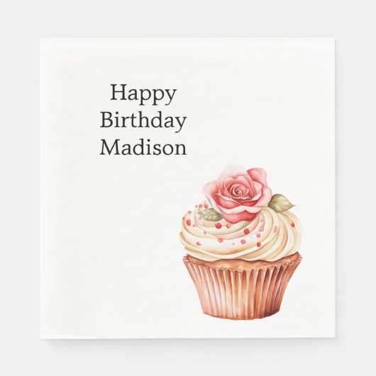 おしゃれなバラピンクのカップケーキ誕生日 スタンダードランチョンナプキン (正面)