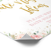 おしゃれなバラピンクの花のゴールドデートナイトアイデアサイン ポスター (角)