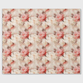 おしゃれなバラピンクの花のハート ウェディングシャワー ラッピングペーパー (フラット)