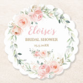 おしゃれなバラピンクの花のベビー ブライダルシャワー 誕生日 ペーパーコースター (正面)