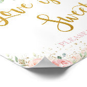 おしゃれなバラピンクの花柄　ラブ イズ スウィート　お菓子をどうぞ ポスター (角)