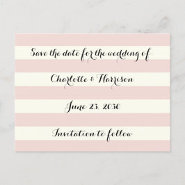 おしゃれなバラ色とアイボリーのストライプ　Save the date シーズンポストカード