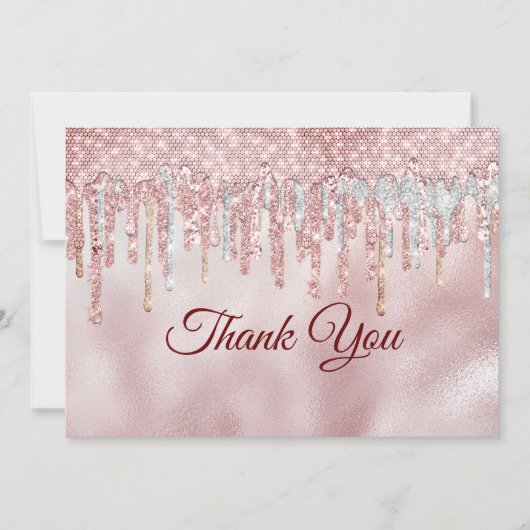 おしゃれなバラ色のゴールドグリッター垂れ込み サンキューカード (正面)