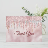 おしゃれなバラ色のゴールドグリッター垂れ込み サンキューカード (スタンド正面)