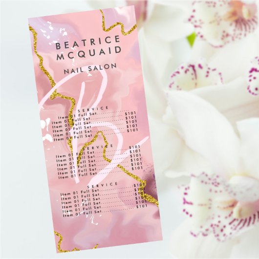 おしゃれなバラ色のゴールドグリッター大理石モノグラム ラックカード