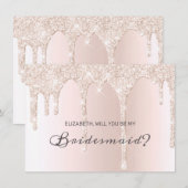 おしゃれなバラ色のドリッピンググリッターの花嫁の友人 招待状 (正面/裏面)