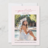 おしゃれなバラ色の写真 卒業パーティー招待状 招待状 (正面)