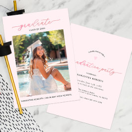 おしゃれなバラ色の写真 卒業パーティー招待状 招待状