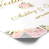 おしゃれなバラ色の花のウェディングポスター ウェルカムサイン ポスター (角)