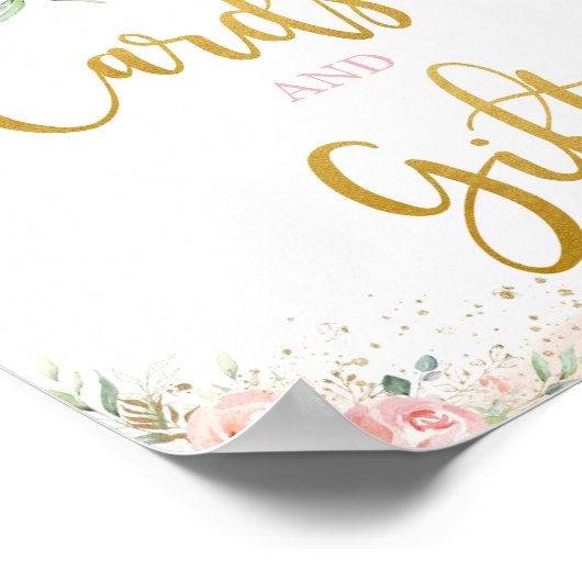 おしゃれなバラ色の花のカードとギフトのテーブルサイン ポスター (角)