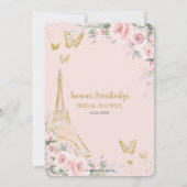 おしゃれなバラ色の花のプリントがパリのエッフェル塔とマッチした、ウェディングシャワーのお祝い 招待状 (裏面)