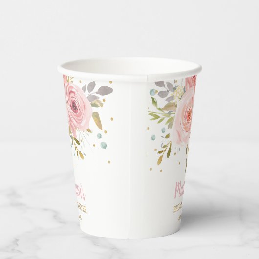 おしゃれなバラ色の花のベビーシャワー・誕生日パーティー 紙コップ (右)
