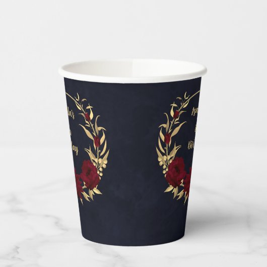 おしゃれなバーガンディとゴールドのネイビー 紙コップ (左)