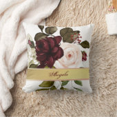 おしゃれなバーガンディの花 クッション (ブランケット)