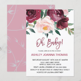 おしゃれなバーガンディの花 赤ちゃん歓迎パーティー 招待状