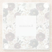 おしゃれなバーガンディクリームフラワープリント ガラスコースター (裏面)