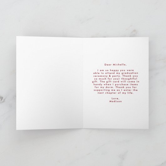 おしゃれなバーガンディーの手書きスクリプト写真 卒業 サンキューカード (内部)