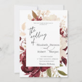 おしゃれなバーガンディーの花の結婚式招待状 招待状 (正面)