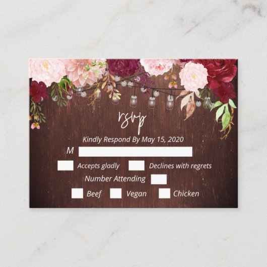 おしゃれなバーガンディーフラワーの木製マソンジャー照明 ポストカード (正面)